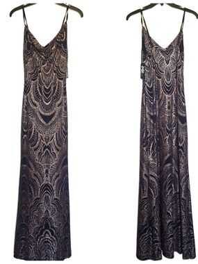 Jump Apparel Slate Formal Dress Navy With Rose Gold Sparkles 3/4 Nwt